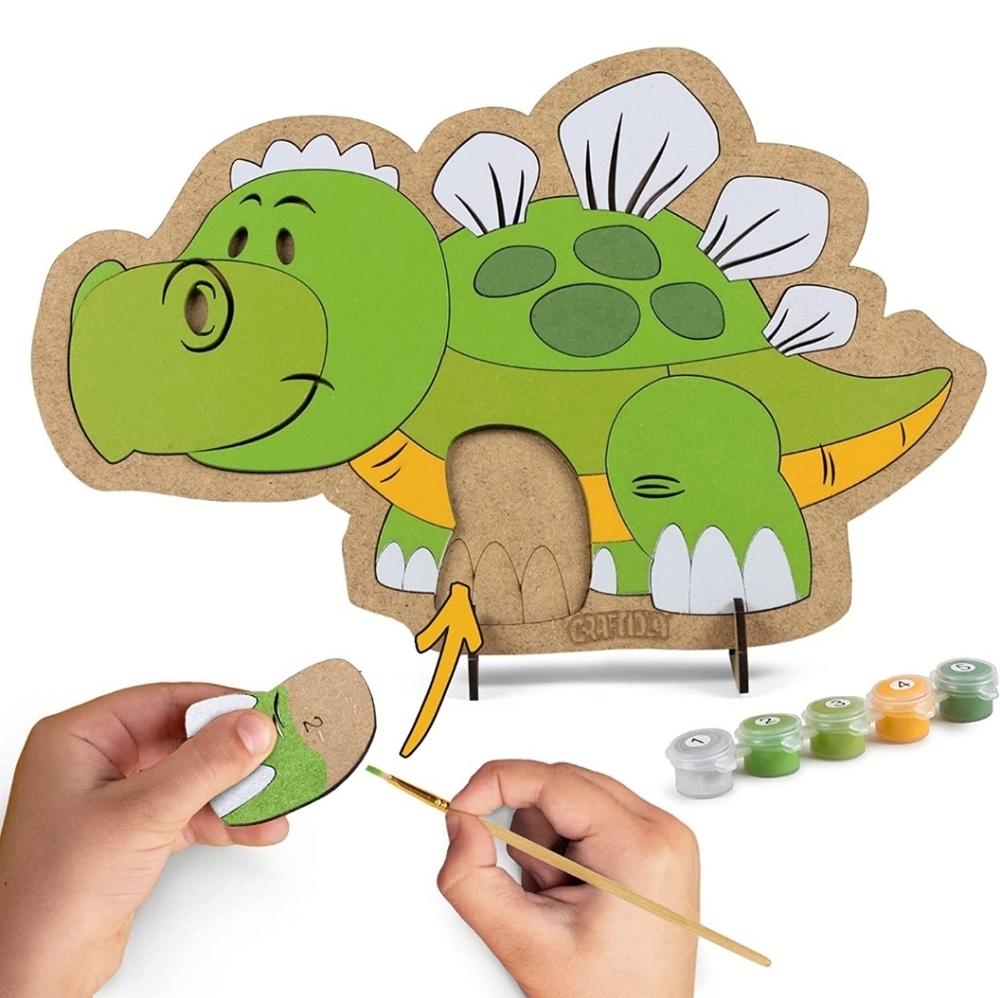 Paint by Number and Wooden Puzzle for Dinosaur Themed Fun - Paint by Numbers